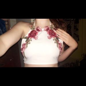 Floral Crop Halter Top